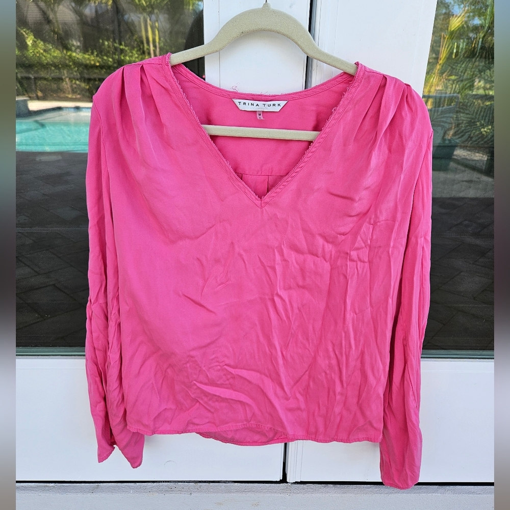 Trina Turk Bell Sleeved Silk Pink blouse - Size Medium